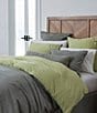 Color:Green - Image 1 - Simplicity Duo Cotton & Linen Fringed Reversible Duvet Cover