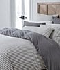 Color:Pewter - Image 1 - Simplicity Duo Cotton & Linen Solid & Striped Fringed Reversible Duvet Cover
