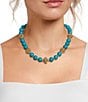 Southern Living Turquoise Reconstituted Scroll Open Metal Bead Collar Necklace - Image 1