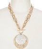 Color:White/Gold - Image 1 - Two Tone Double Disc with Detail Short Pendant Necklace