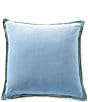 Southern Living Velvet & Linen Dual Color Reversible Oversize Square Pillow, Color:Tendril/Dusk Blue - Image 1