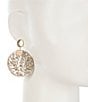 Color:Gold - Image 2 - Wood Floral Round Drop Earrings