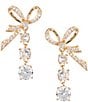 Southern Living x Borrowed & Blue Crystal CZ Pave Bow Stud Graduating Round Stone Linear Earrings - Image 1