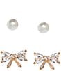 Southern Living x Borrowed & Blue Pearl & Crystal Bow Stud Earring Set - Image 1