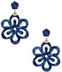 Southern Living Southern Pearlized Resin Double Flower Statement Drop Earrings, Color:Gold/Navy - Image 1