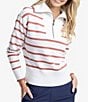 Color:Dusty Coral - Image 1 - Maizy Knit Mock Neck Quarter Zip Striped Sweater