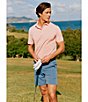 Color:Geranium Pink - Image 2 - Performance Stretch Brrr°-eeze Meadowbrook Stripe Short Sleeve Polo Shirt