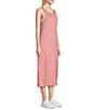 Color:Conch Shell - Image 4 - Sun Farer Stripe Crew Neck Sleeveless Side Vent Midi Dress