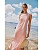 Color:Conch Shell - Image 6 - Sun Farer Stripe Crew Neck Sleeveless Side Vent Midi Dress