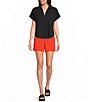 SPANX Collared Split V-Neck Drop Shoulder Short Sleeve Woven Blouse - Image 3