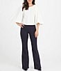 Color:Classic Navy - Image 4 - High Rise Flare Leg Ponte Pants