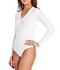 Color:White - Image 2 - Suit Yourself Long Sleeve Thong Bodysuit