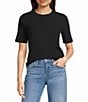 Spanx Ribbed Knit Crew Neck Short Sleeve Tee - Image 1