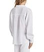 Color:White - Image 2 - Adele Point Collar Long Sleeve Button Front Gauze Shirt