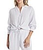 Color:White - Image 5 - Adele Point Collar Long Sleeve Button Front Gauze Shirt