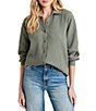 Color:Soft Vintage Olive Brown - Image 1 - Adele Point Collar Long Sleeve Button Front Gauze Shirt