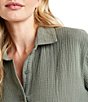 Color:Soft Vintage Olive Brown - Image 4 - Adele Point Collar Long Sleeve Button Front Gauze Shirt