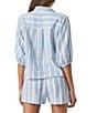 Splendid Ally Striped Knit V-Neck Short Sleeve Coordinating Top, Color:Steel Blue/White - Image 2