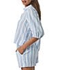 Splendid Ally Striped Knit V-Neck Short Sleeve Coordinating Top, Color:Steel Blue/White - Image 3