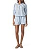 Splendid Ally Striped Knit V-Neck Short Sleeve Coordinating Top, Color:Steel Blue/White - Image 4