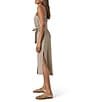 Splendid Amanda Linen Blend Knit V-Neck Sleeveless Belted A-Line Midi Dress, Color:Fawn - Image 3