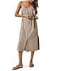 Splendid Amanda Linen Blend Knit V-Neck Sleeveless Belted A-Line Midi Dress, Color:Fawn - Image 4