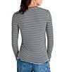 Color:Oat Heather/Navy - Image 2 - Bamboo Long Sleeve Striped Tee Shirt