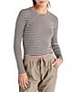 Color:Oat Heather/Chocolate - Image 1 - Bamboo Long Sleeve Striped Tee Shirt