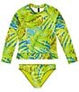 Color:Lime - Image 1 - Big Girls 7-16 Long Sleeve Euphoria Print Two Piece Swimsuit