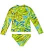 Color:Lime - Image 2 - Big Girls 7-16 Long Sleeve Euphoria Print Two Piece Swimsuit
