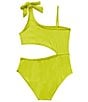 Color:Neo Lime - Image 2 - Big Girls 7-16 One Shoulder Monokini Bow Detail One Piece Set