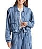 Color:Indigo - Image 1 - Breanne Chambray Point Collar Snap Front Jacket