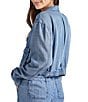 Color:Indigo - Image 2 - Breanne Chambray Point Collar Snap Front Jacket