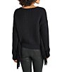 Color:Black - Image 2 - Britain Long Dropped Shoulder Fringe Sleeve Crew Neck Sweater