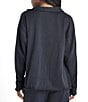 Color:Navy - Image 2 - Cassie Point Collar V-Neck Long Sleeve Terry Polo Pullover