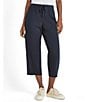 Color:Navy - Image 1 - Cassie Terry Drawstring Tie Waist Pull-On Cropped Pants