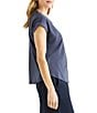 Color:Ash Navy - Image 3 - Chloe Woven Crew Neck Short Rolled Cuff Sleeve Button Front Blouse