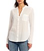 Color:White - Image 1 - Casey Split Round Neck Button Front Long Sleeve Shirt