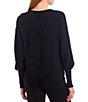 Color:Black - Image 2 - Flora Knit Crew Neck Long Balloon Rib Cuff Sleeve Pullover
