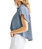 Color:Navy/White - Image 2 - Gabrielle Crinkle Gingham Collar Neck Short Sleeve Button Front Top