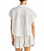 Splendid Gabrielle Crinkle Gingham Collar Neck Short Sleeve Button Front Top, Color:White Sand/White - Image 2