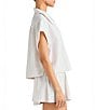 Splendid Gabrielle Crinkle Gingham Collar Neck Short Sleeve Button Front Top, Color:White Sand/White - Image 4