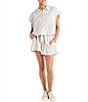Splendid Gabrielle Crinkle Gingham Collar Neck Short Sleeve Button Front Top, Color:White Sand/White - Image 5