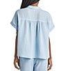 Color:Bleached Indigo - Image 2 - Gauze Point Collar Short Sleeve Button Front Coordinating Top