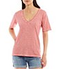 Color:Rose - Image 1 - Gleam Deep V-Neck Short Sleeve Relaxed Tee
