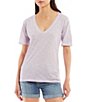 Color:Lavender - Image 1 - Gleam Deep V-Neck Short Sleeve Relaxed Tee