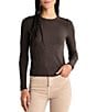 Color:Chocolate - Image 1 - Hailey Ribbed Knit Crew Neck Long Sleeve Tee