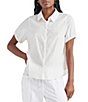 Color:White - Image 1 - Molly V-Neck Button Front Short Sleeve Blouse