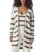 Splendid Octavia Knit Stripe Print Shaw Collar Long Sleeve Cardigan, Color:Pine Bark Stripe - Image 1
