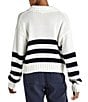 Color:Navy Stripe - Image 2 - Parker Polo Stripe Point Collared V-Neck Sweater